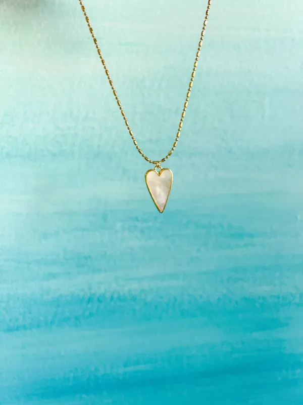 Long Mother of Pearl Heart Necklace sold by Mermaid & Me