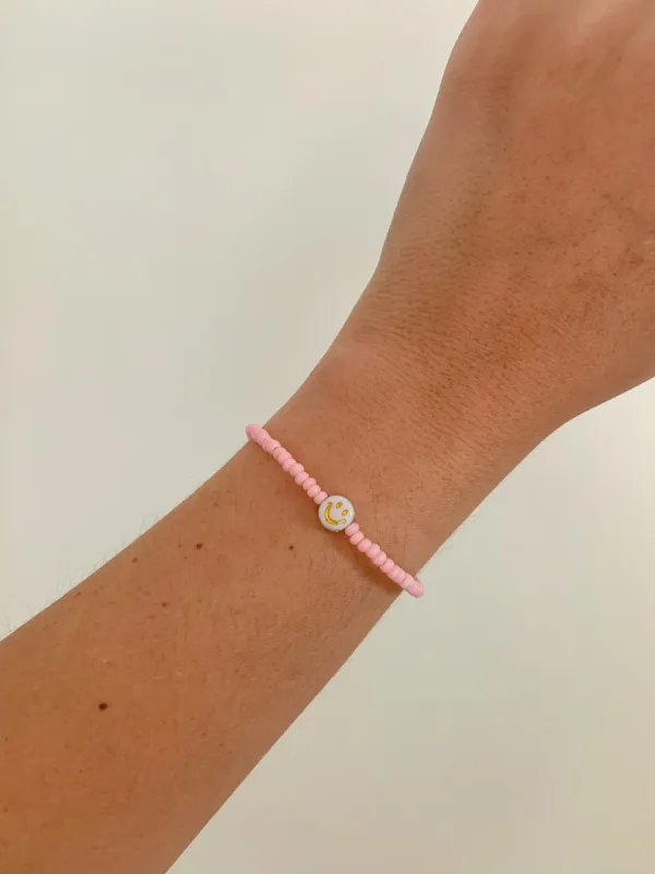 Pink Bead Smiley Face Bracelet sold by Mermaid & Me