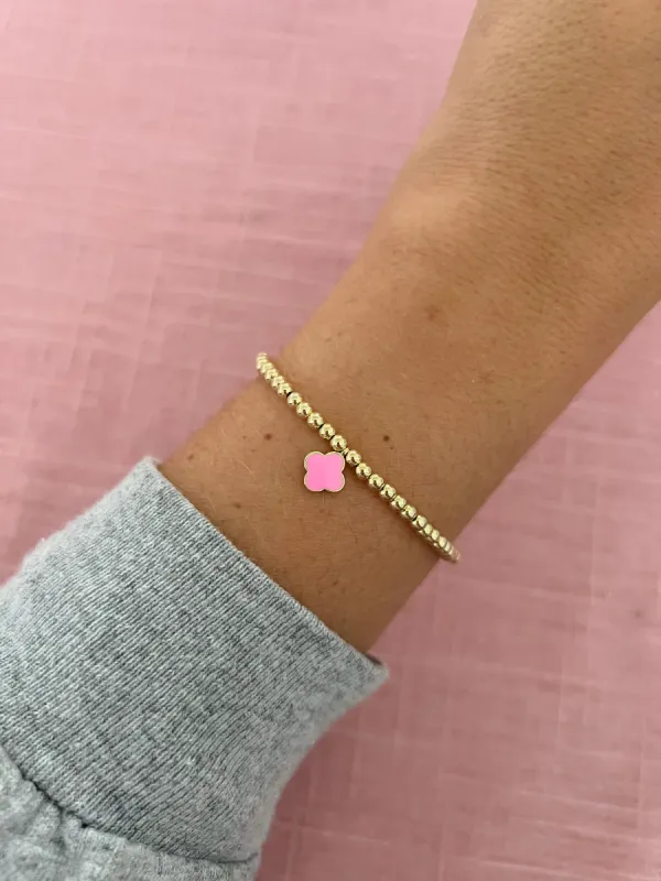 Gold Filled Beaded Pink Quatrefoil Bracelet sold by Mermaid & Me
