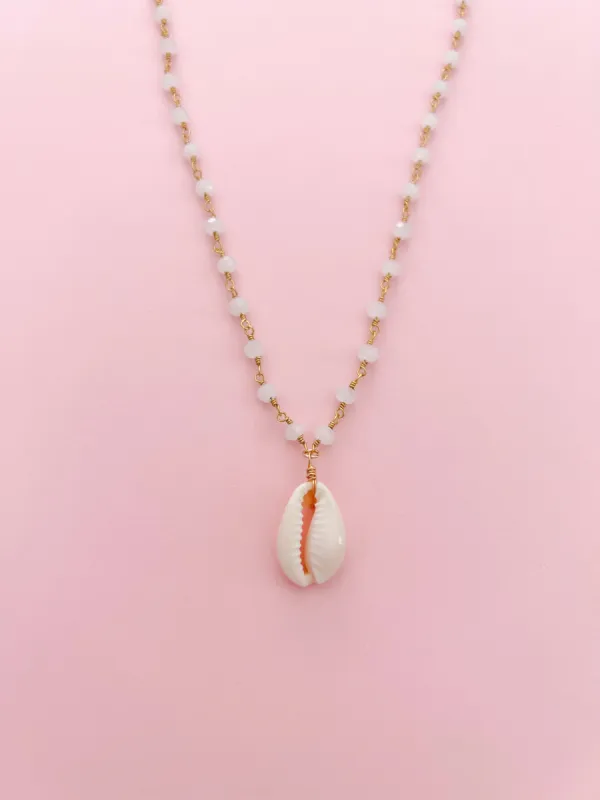 Cowrie Shell Vertical Beaded Chain Necklace sold by Mermaid & Me
