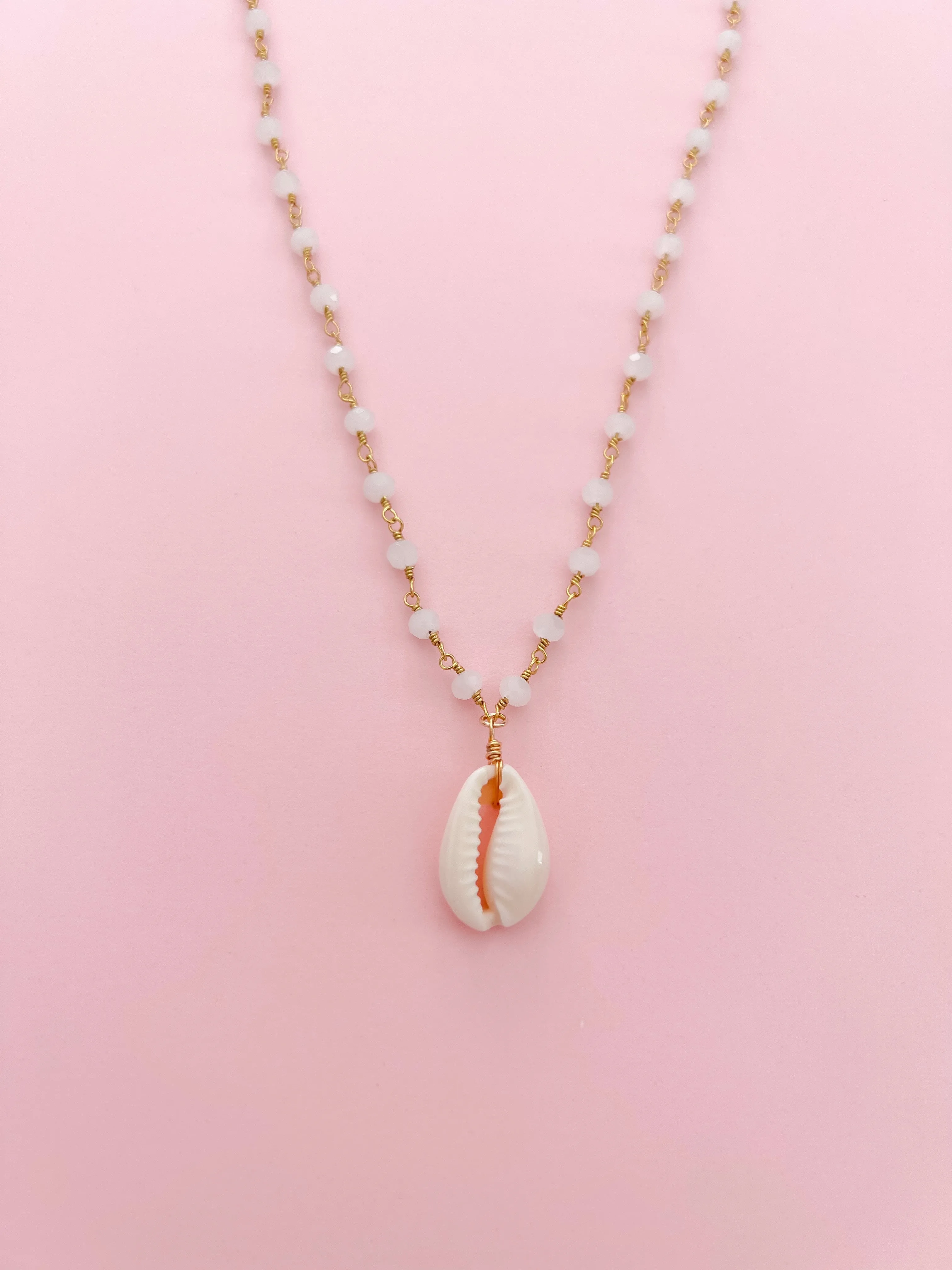 Cowrie Shell Vertical Beaded Chain Necklace sold by Mermaid & Me