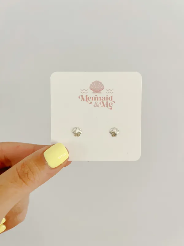 Tiny Sterling Silver Seashell Stud Earrings sold by Mermaid & Me