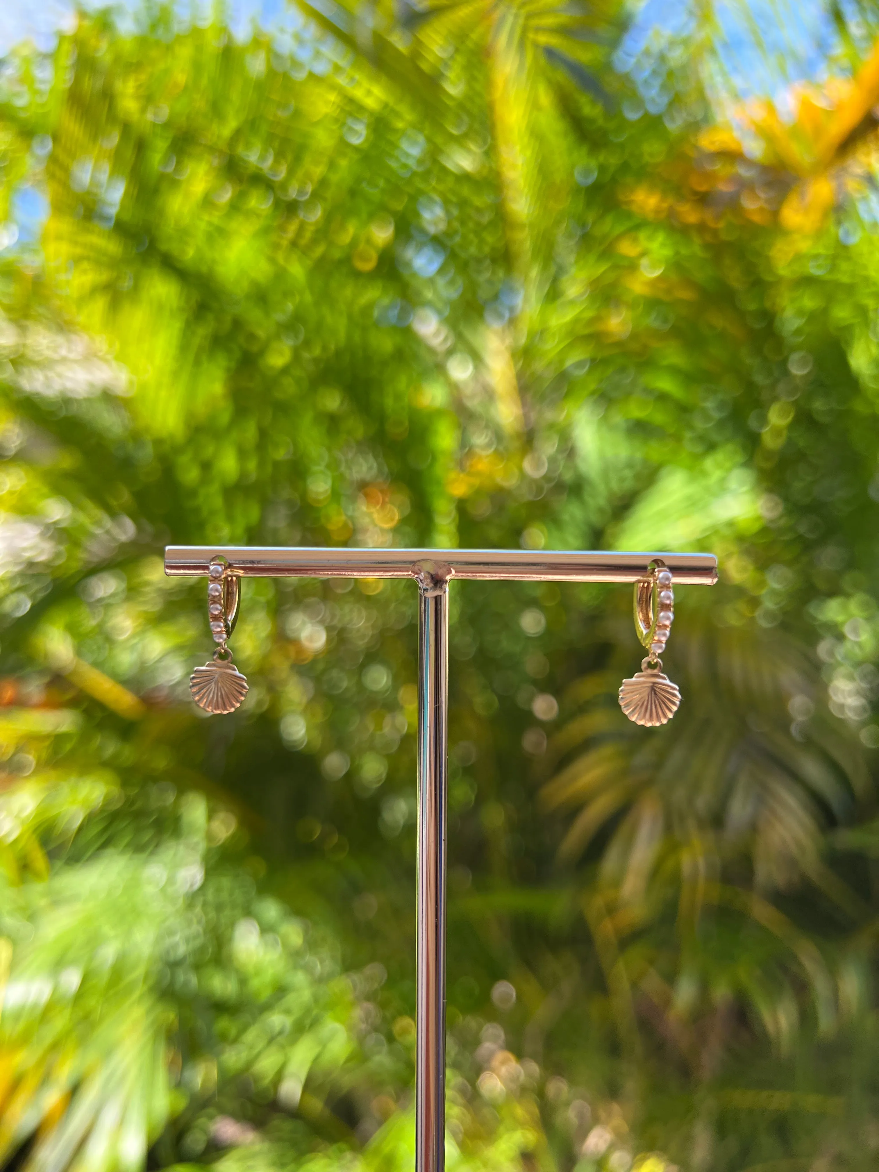 Pearl & Shell Huggie Earrings sold by Mermaid & Me product image thumbnail 2