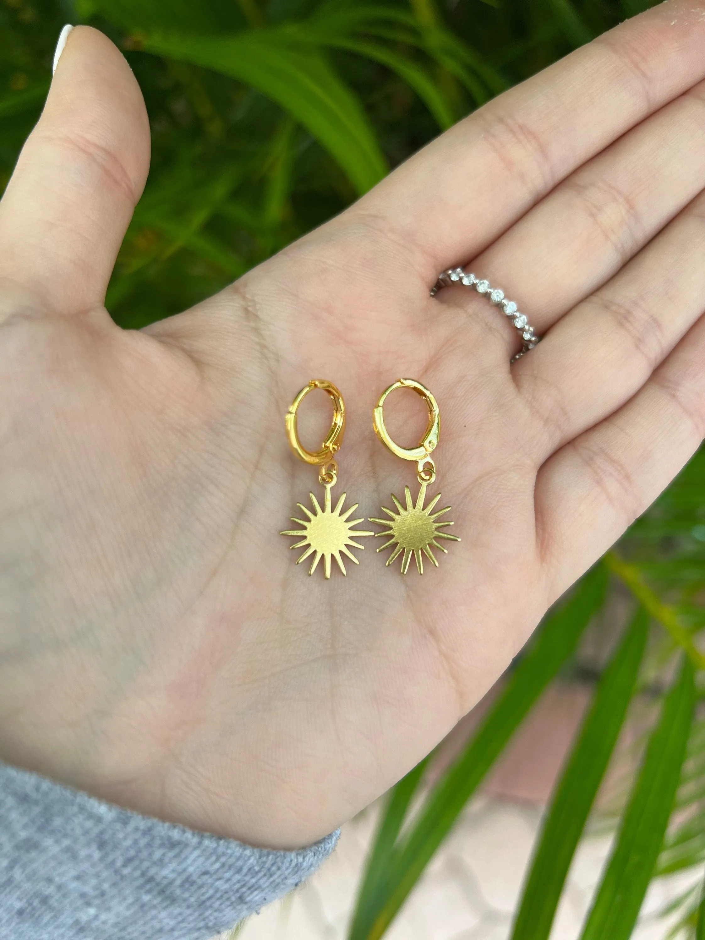 Gold Sun Huggie Hoop Earrings sold by Mermaid & Me product image thumbnail 2