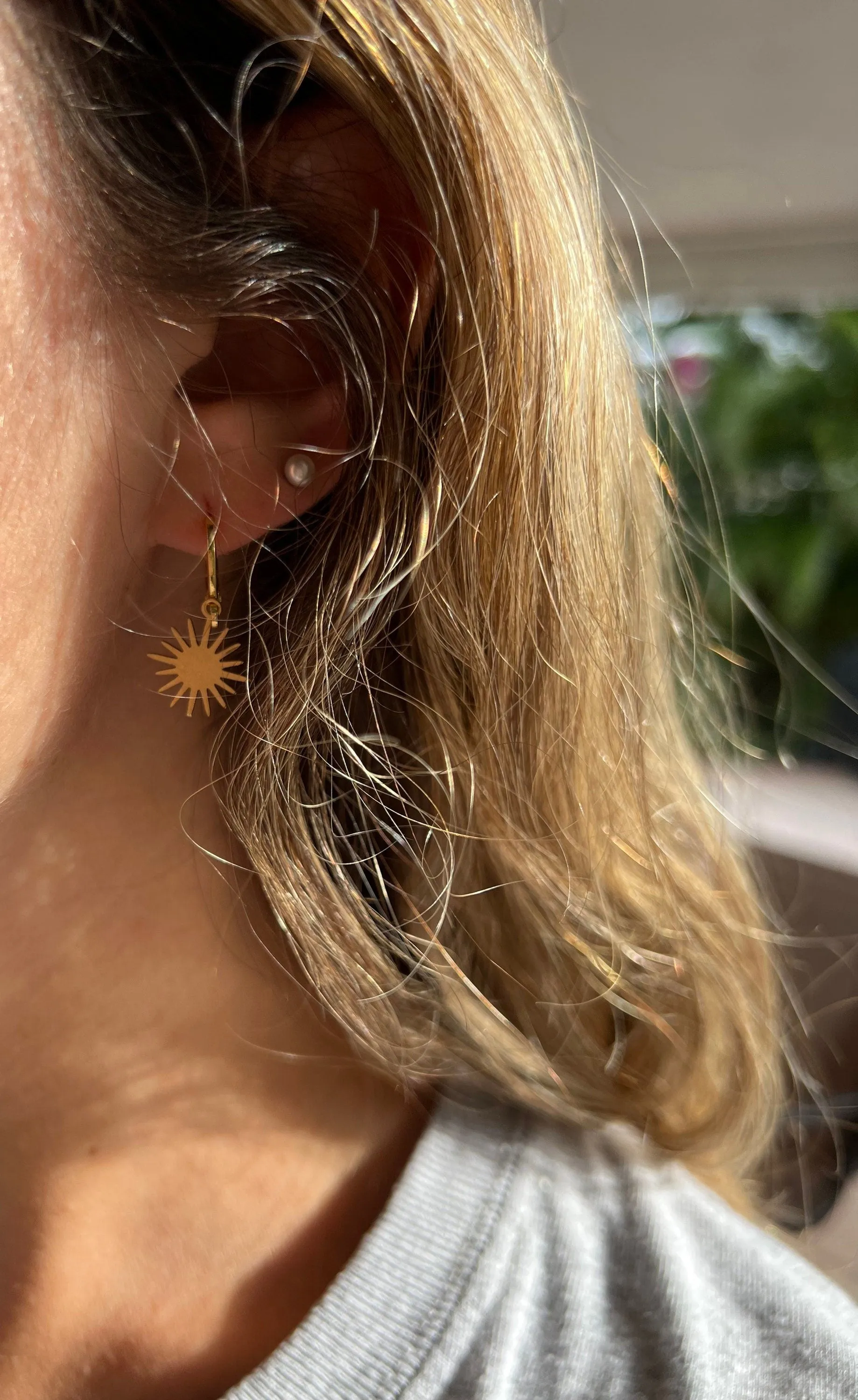 Gold Sun Huggie Hoop Earrings sold by Mermaid & Me product image thumbnail 3