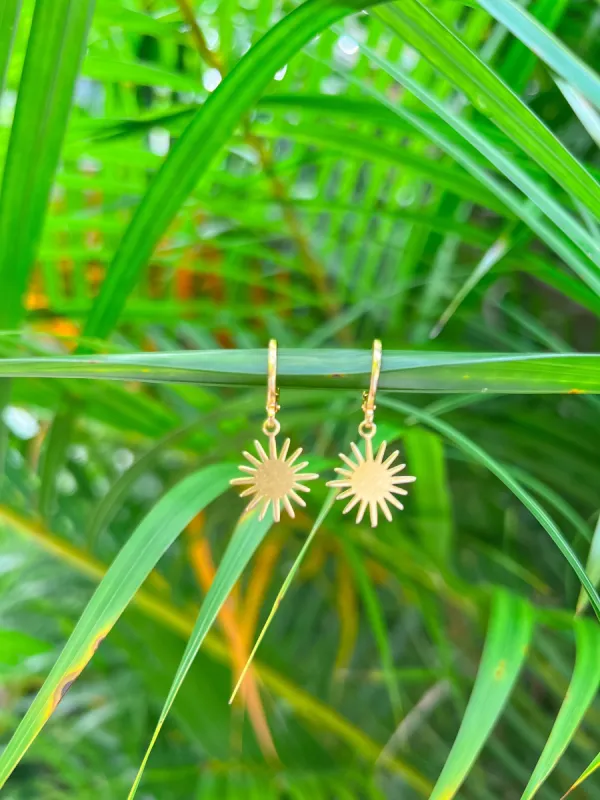Gold Sun Huggie Hoop Earrings sold by Mermaid & Me