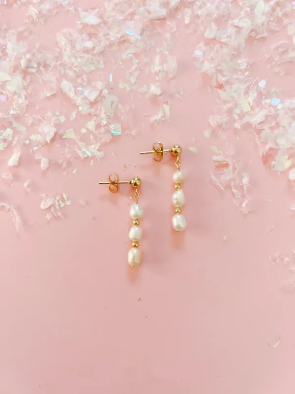 Pearl & Gold Drop Earrings sold by Mermaid & Me