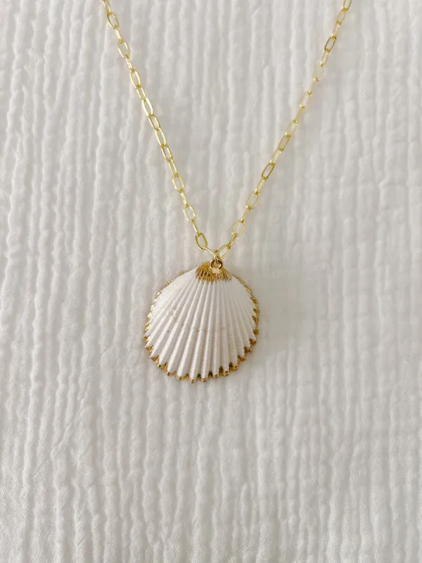 Large White Cockle with Gold Necklace sold by Mermaid & Me