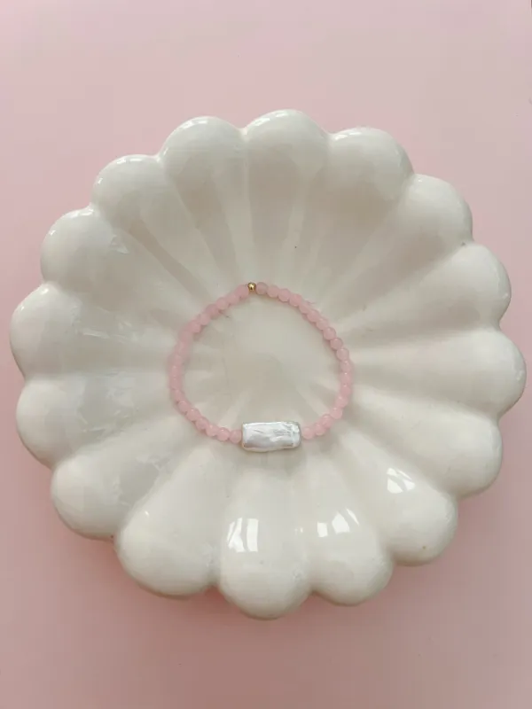 Pink Beaded Bracelet with Rectangle Pearl sold by Mermaid & Me