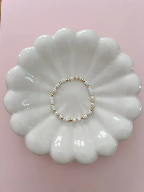 White, Pearl & Gold Filled Bracelet sold by Mermaid & Me