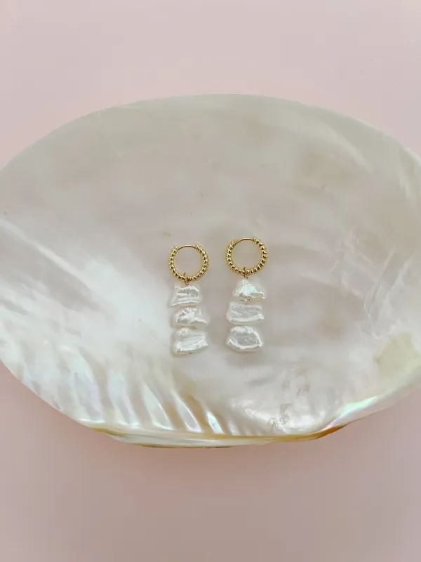 Rectangle Pearl Drop Hoop Earrings sold by Mermaid & Me