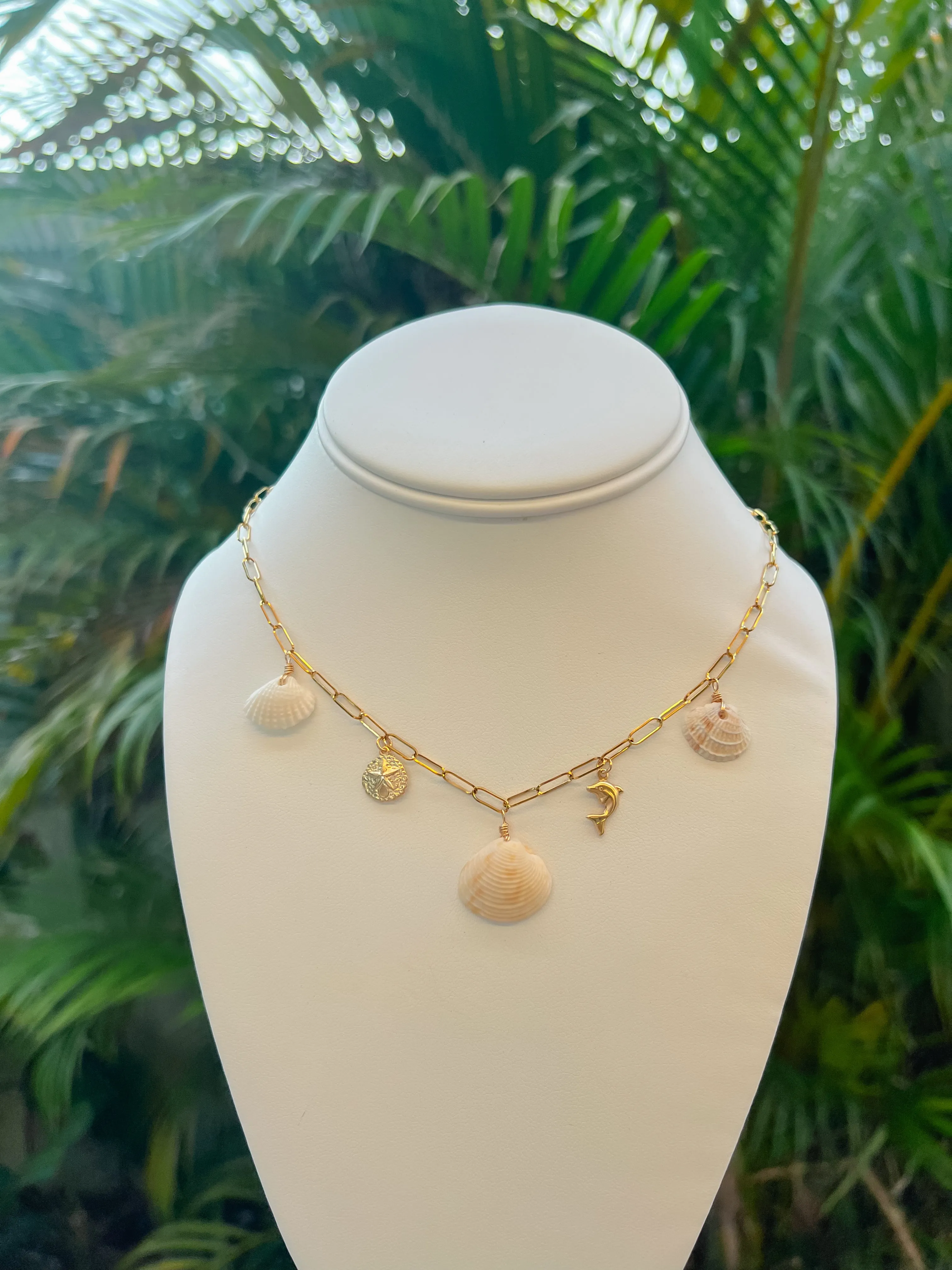 Real Seashell Charm Necklace with Gold Filled Charms sold by Mermaid & Me