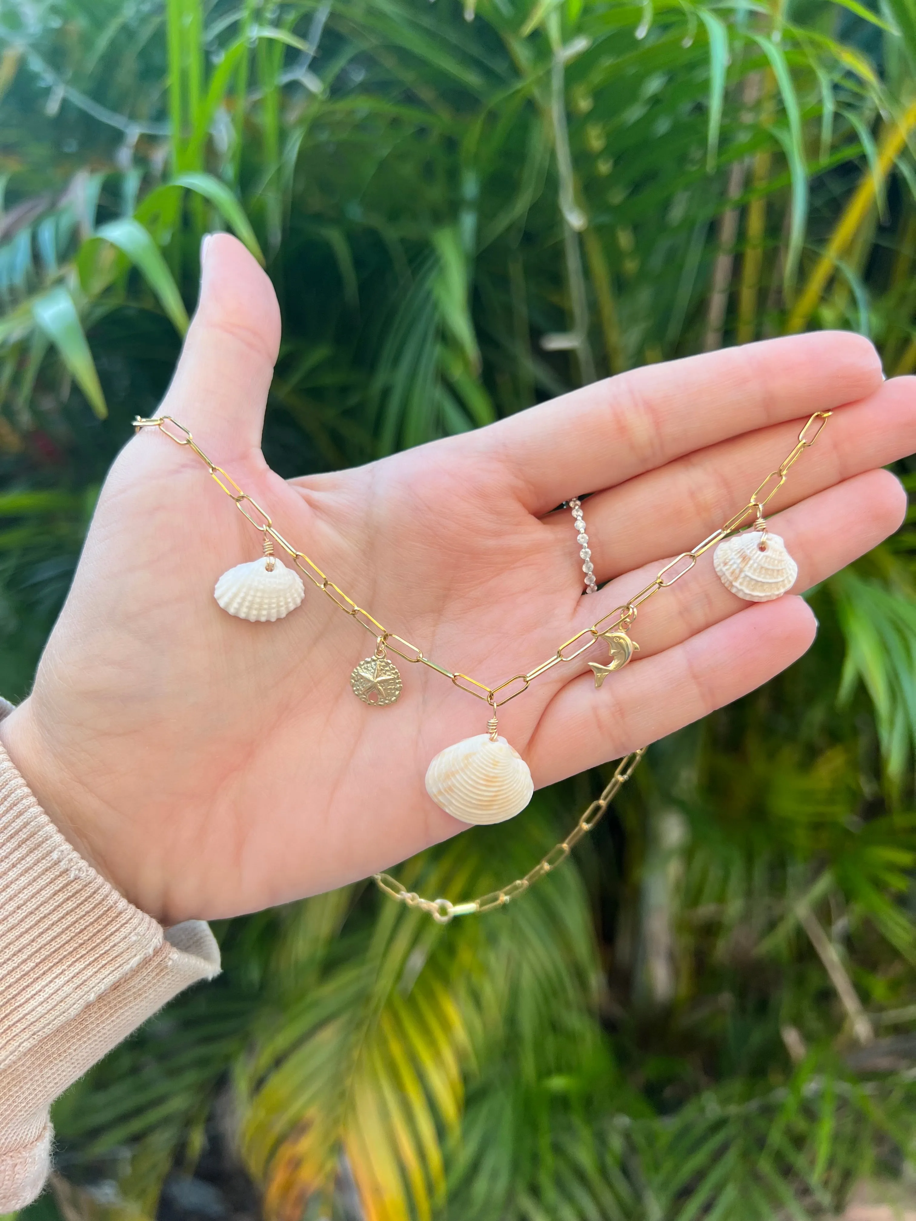 Real Seashell Charm Necklace with Gold Filled Charms sold by Mermaid & Me product image thumbnail 2