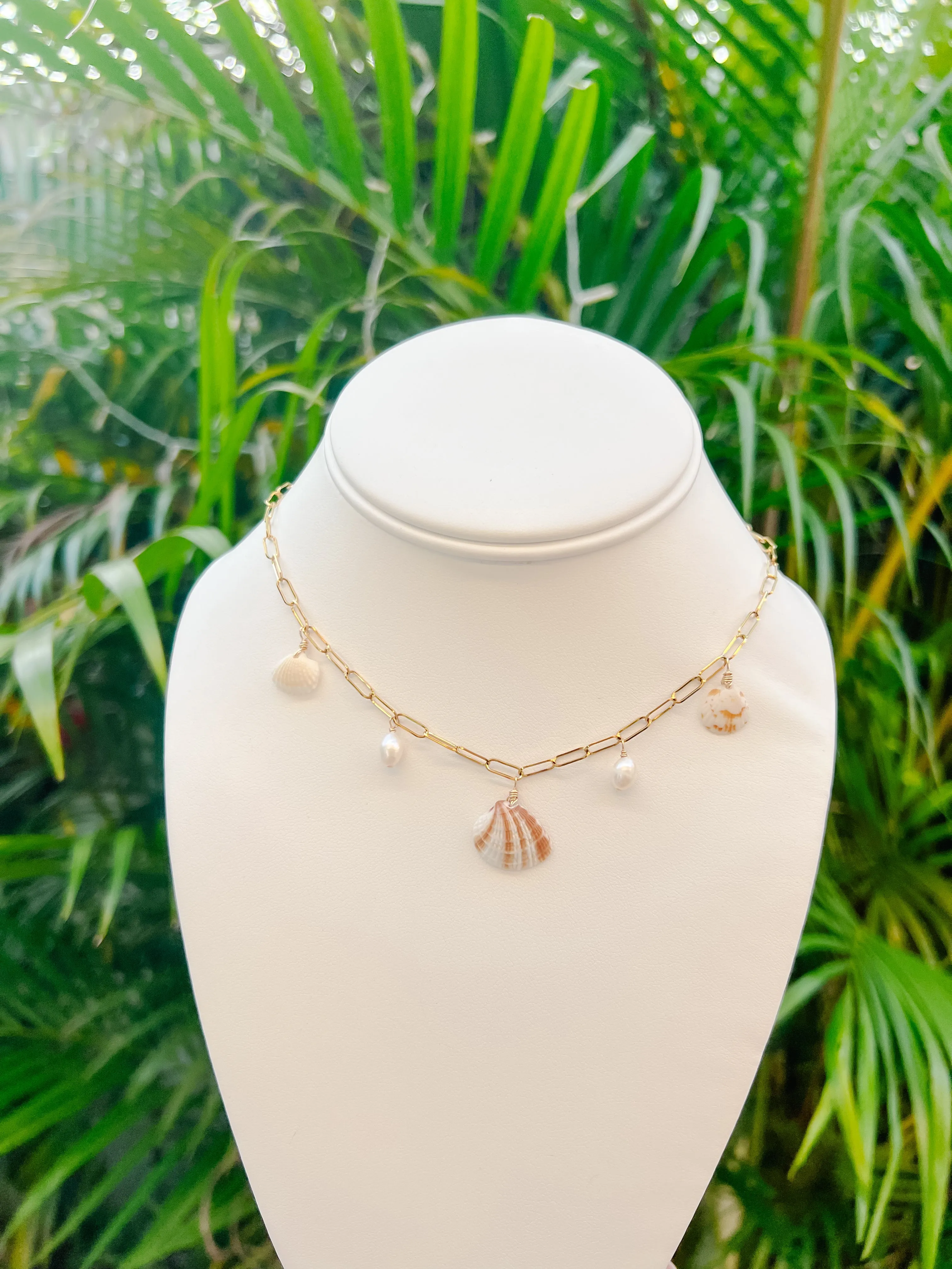 Real Seashell & Pearl Charm Necklace sold by Mermaid & Me