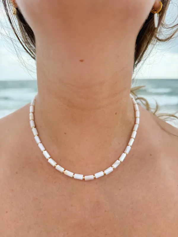 Mother of Pearl Cylinder with Gold Necklace sold by Mermaid & Me