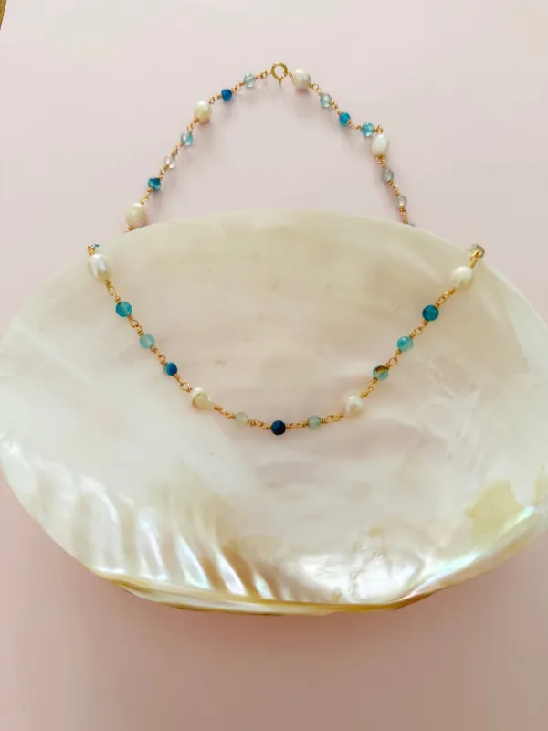 Ocean Blues Beaded Chain Necklace sold by Mermaid & Me