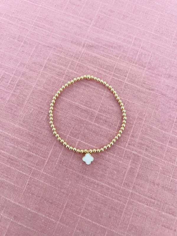 Gold Filled Beaded White Quatrefoil Bracelet sold by Mermaid & Me