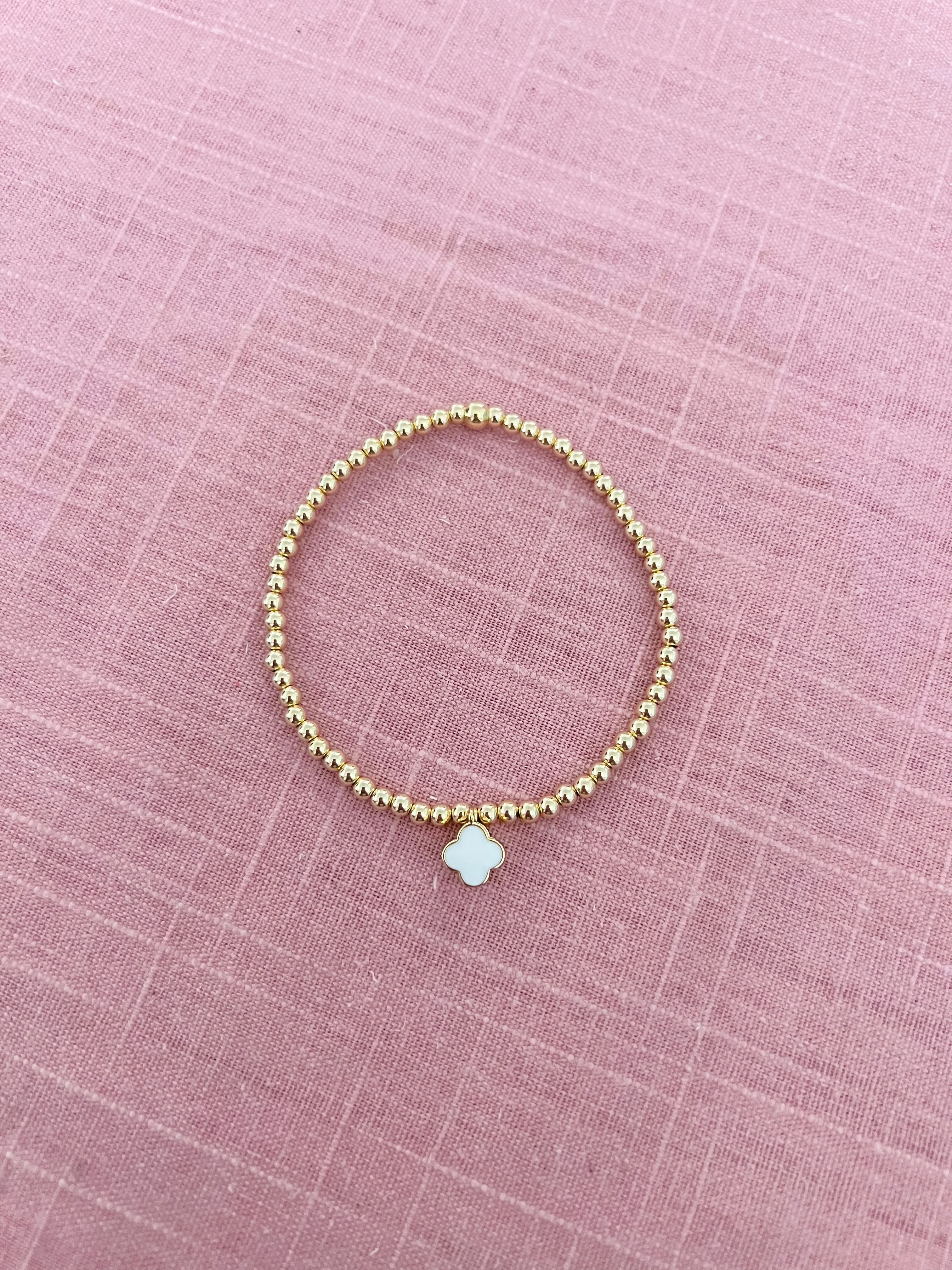Gold Filled Beaded White Quatrefoil Bracelet sold by Mermaid & Me