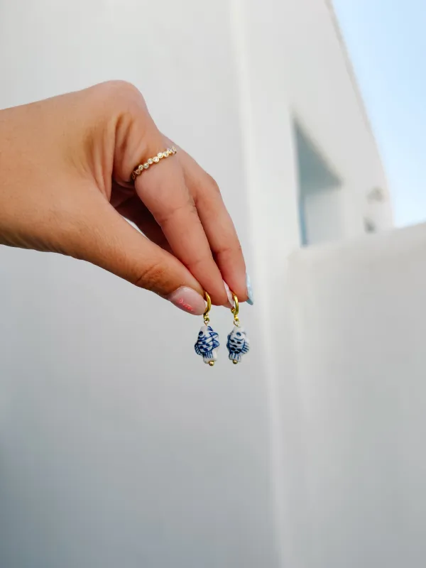 Blue & White Fish Earrings sold by Mermaid & Me