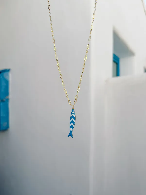 Gold & Blue Fish Necklace sold by Mermaid & Me