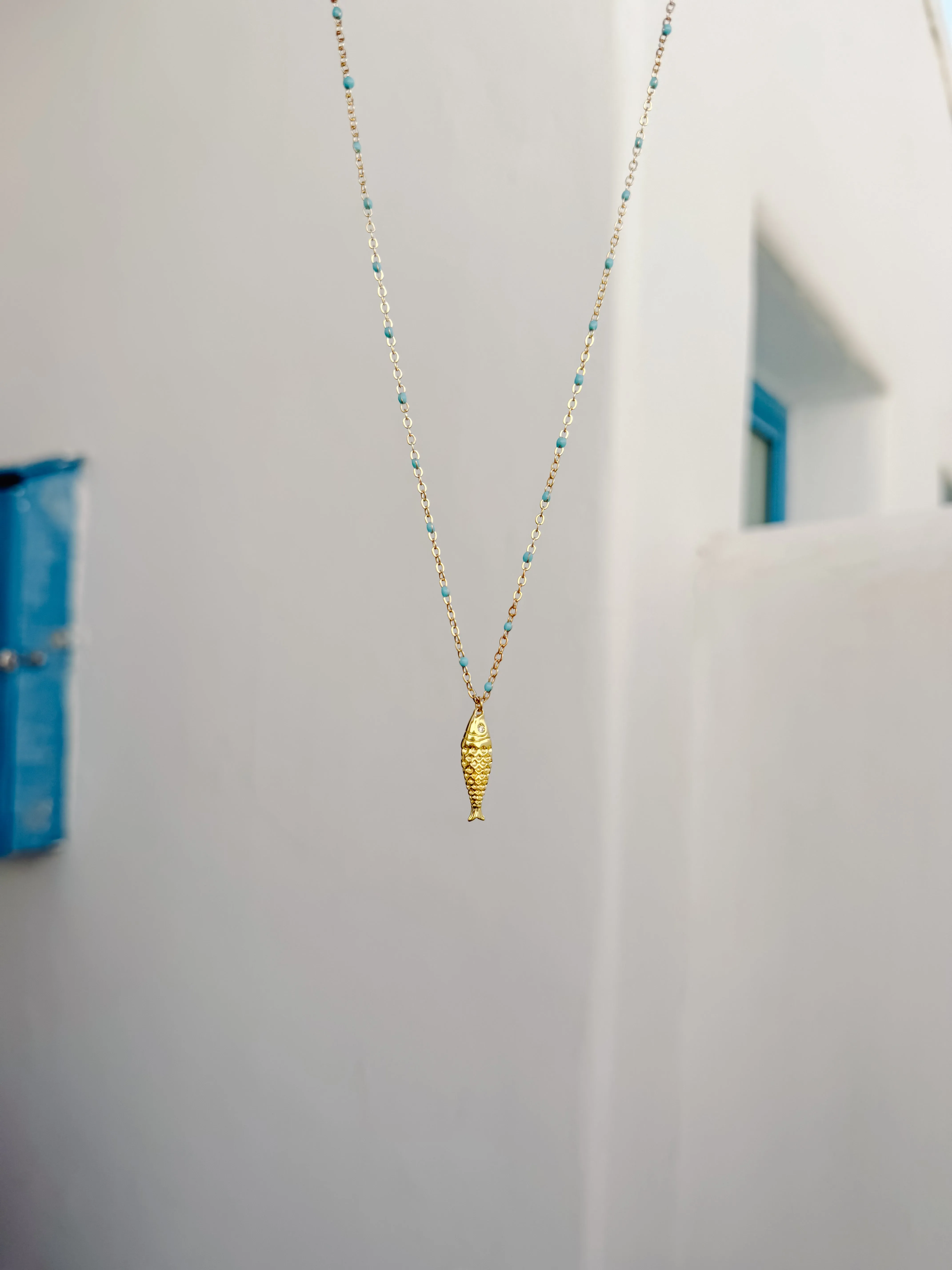 Gold & Blue Satellite Fish Necklace sold by Mermaid & Me