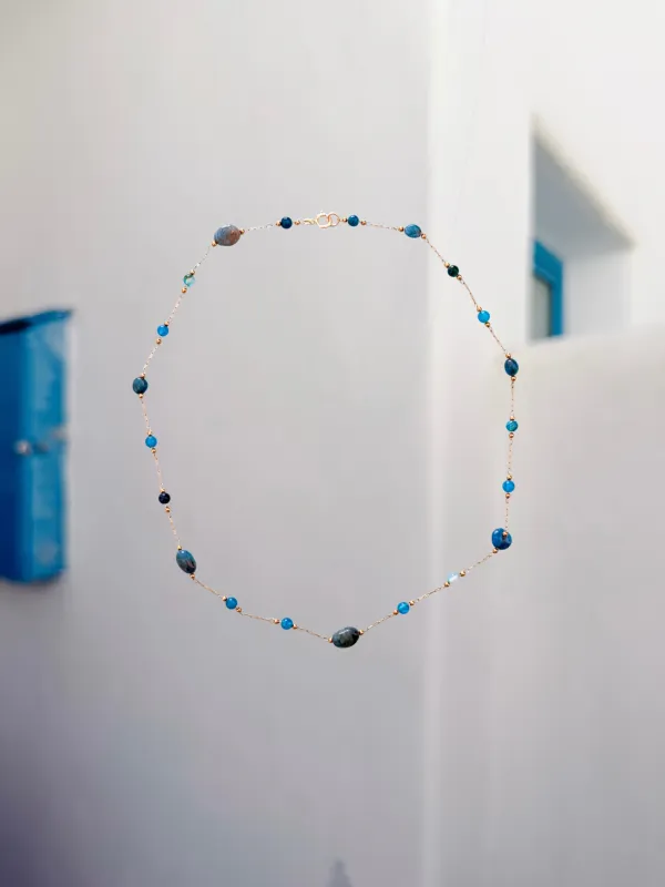 Blue Stone Beaded Chain Necklace made by Mermaid & Me