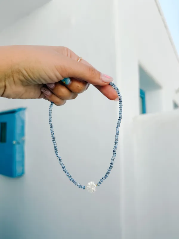 Blue & White Stripe Shell Necklace sold by Mermaid & Me