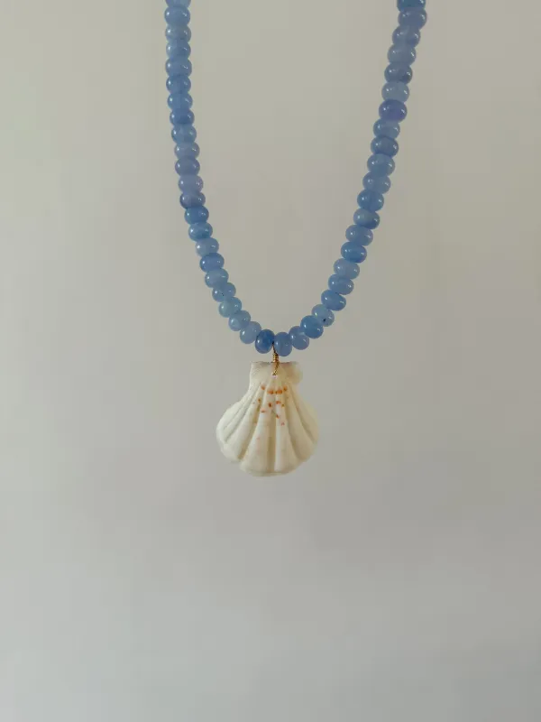 Blue Calcite Beaded Shell Necklace sold by Mermaid & Me