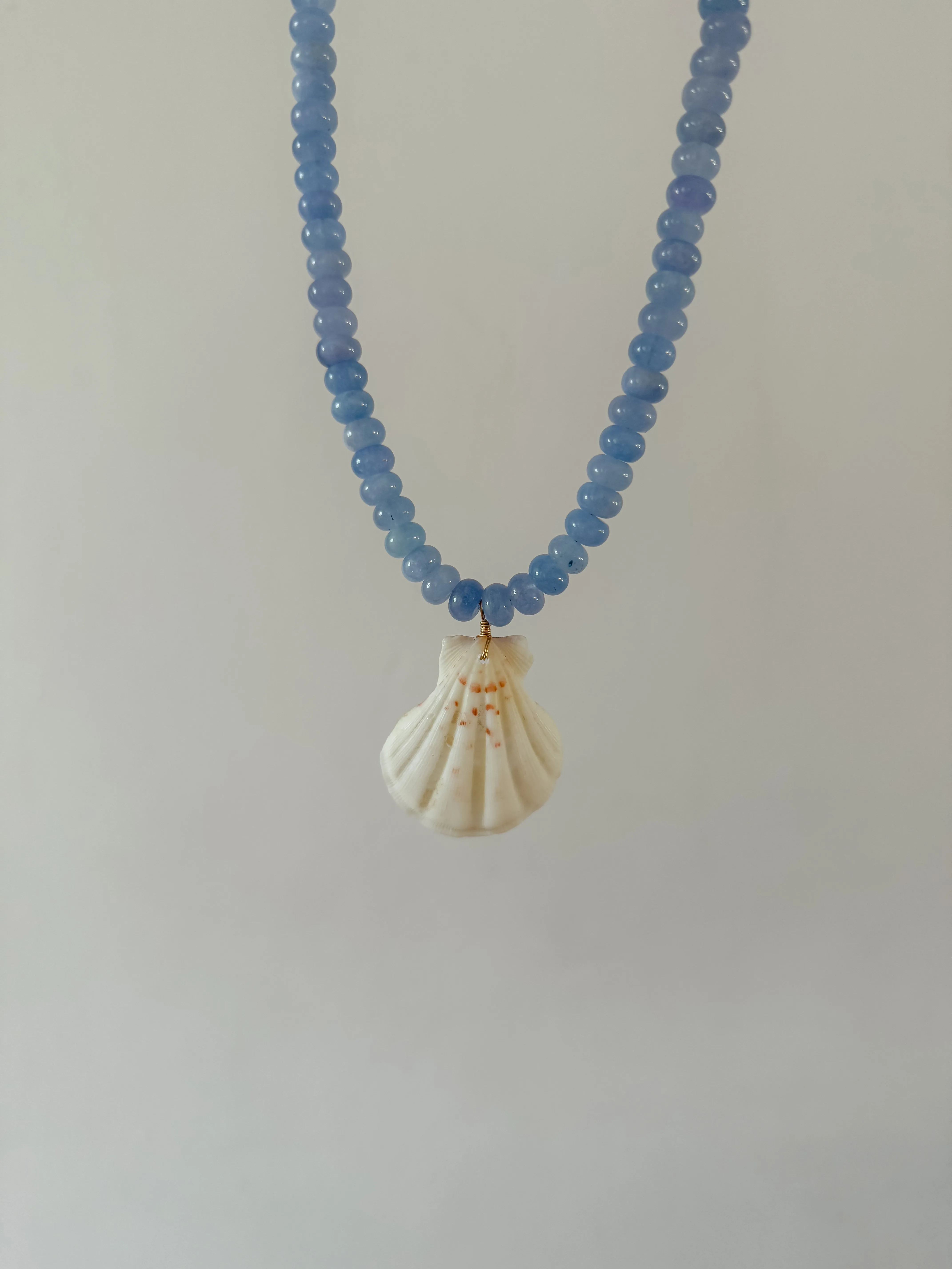 Blue Calcite Beaded Shell Necklace sold by Mermaid & Me