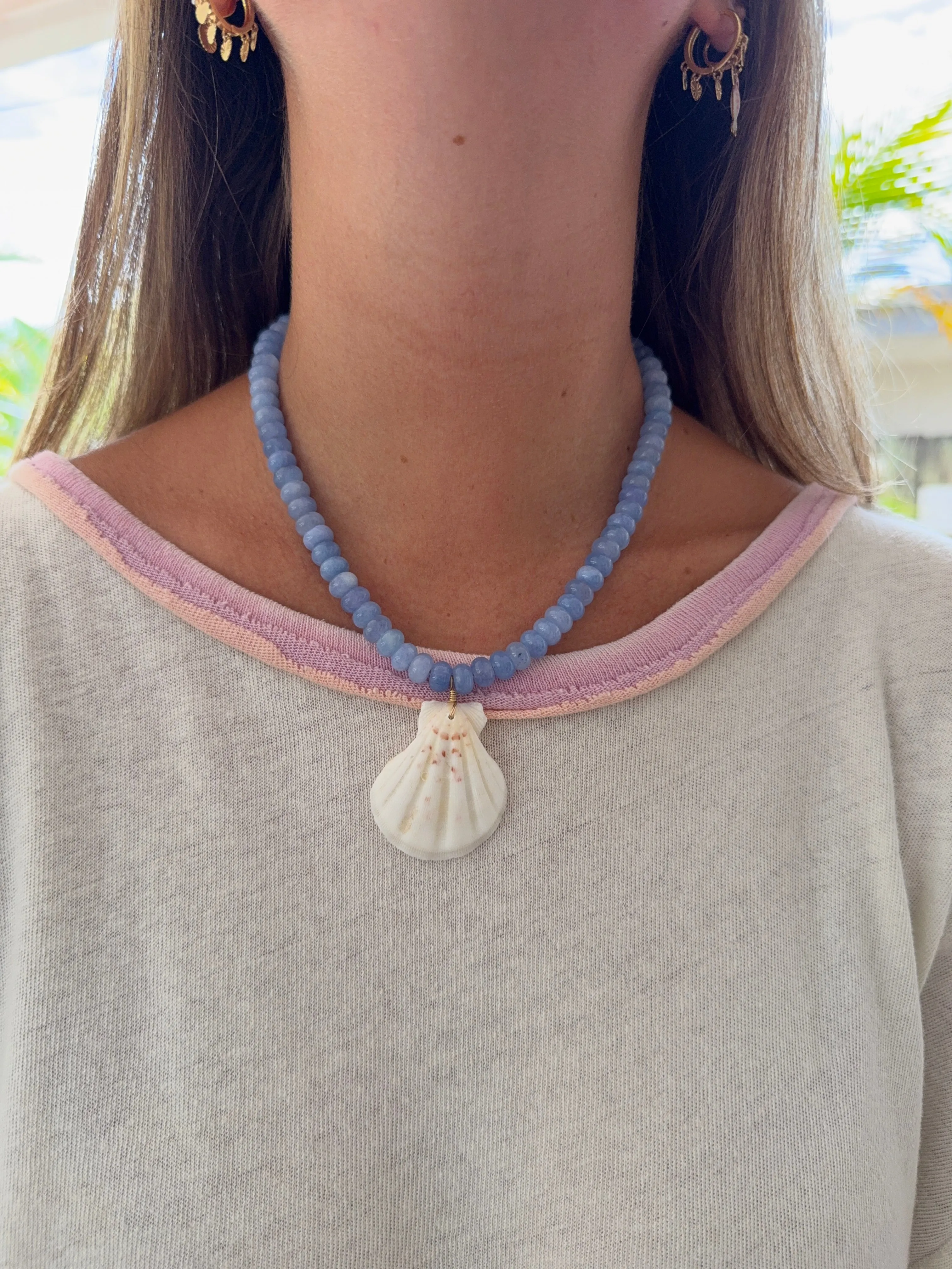 Blue Calcite Beaded Shell Necklace sold by Mermaid & Me product image thumbnail 2