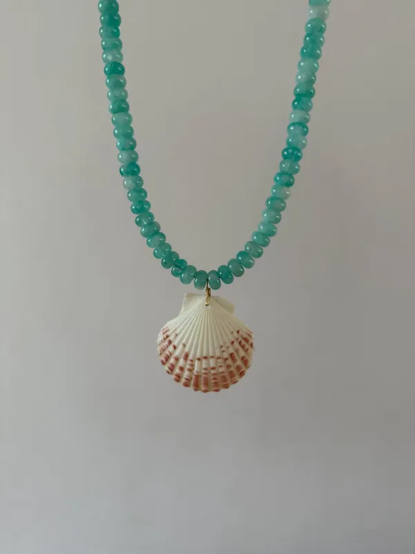 Aqua Beaded Scallop Shell Necklace sold by Mermaid & Me