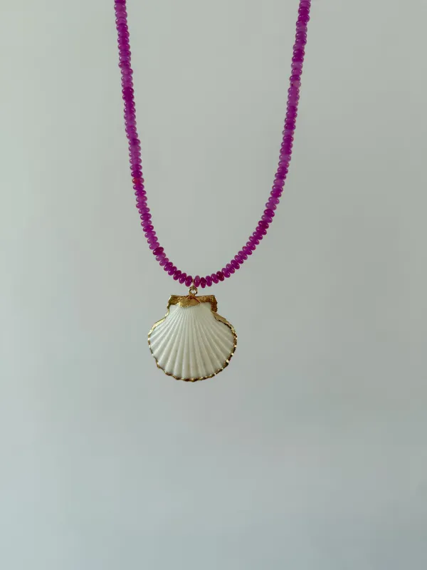Magenta Chalcedony Beaded Scallop Shell Necklace sold by Mermaid & Me