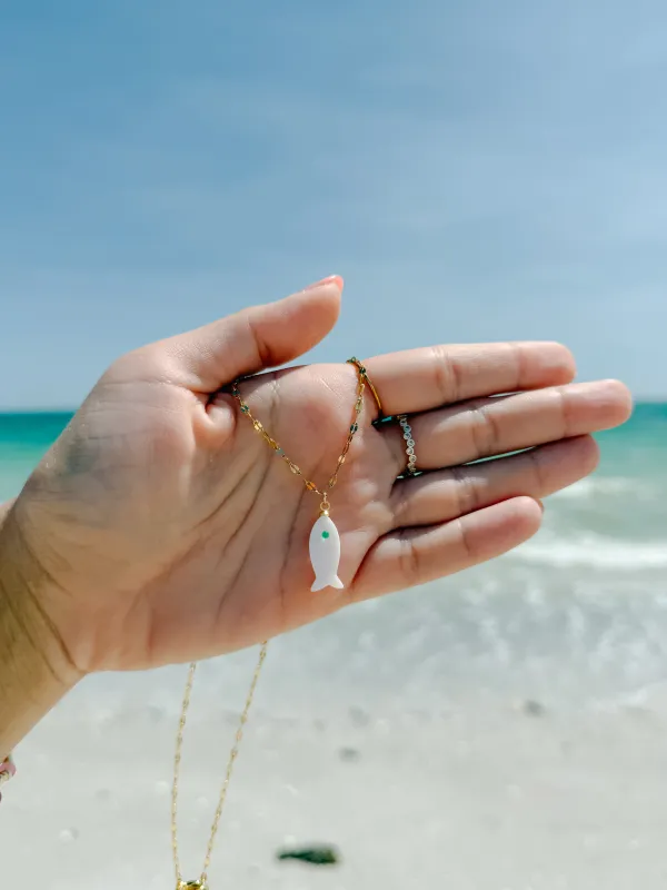 Mother of Pearl Fish Necklace sold by Mermaid & Me