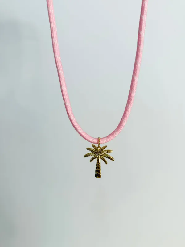 Pink Cord Palm Tree Necklace sold by Mermaid & Me