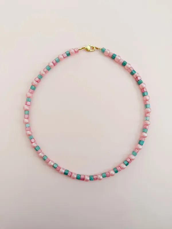 Pink & Teal Beaded Necklace sold by Mermaid & Me