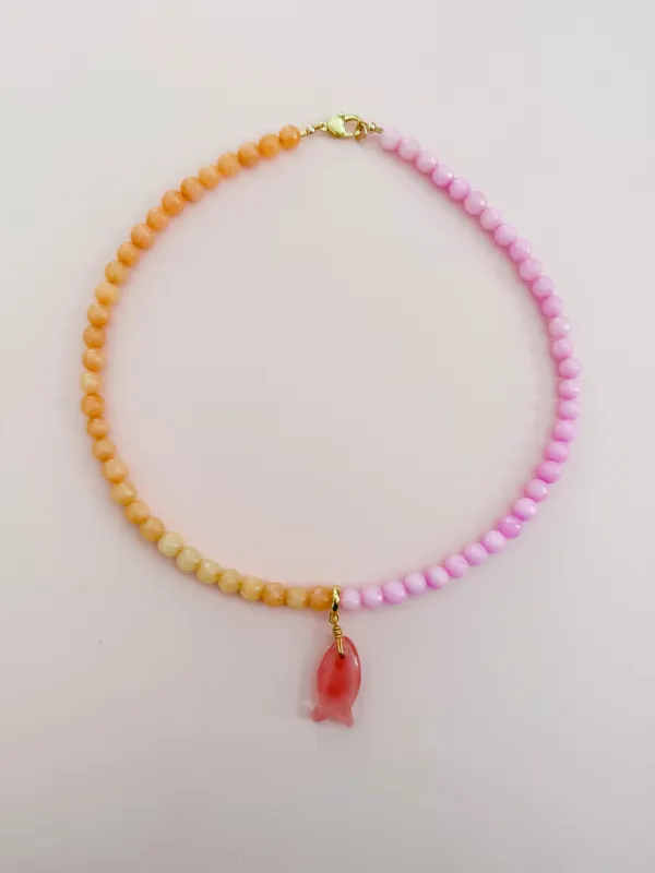 Pink & Orange Beaded Fish Necklace sold by Mermaid & Me