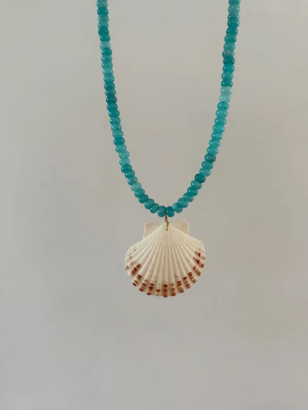 Blue Beaded Scallop Shell Necklace sold by Mermaid & Me