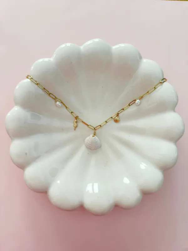 Real Seashell Charm Necklace with Pearls sold by Mermaid & Me