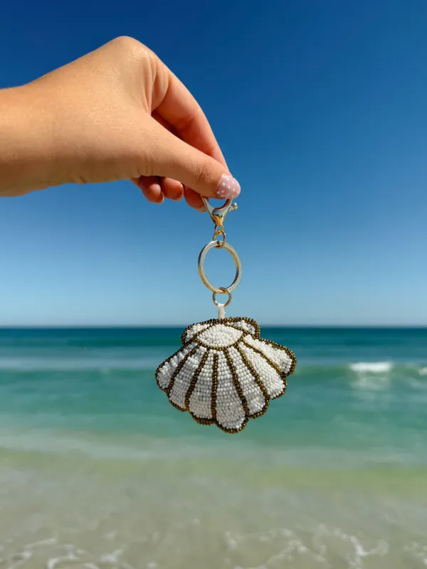 Beaded Seashell Bag Charm Key Chain sold by Mermaid & Me