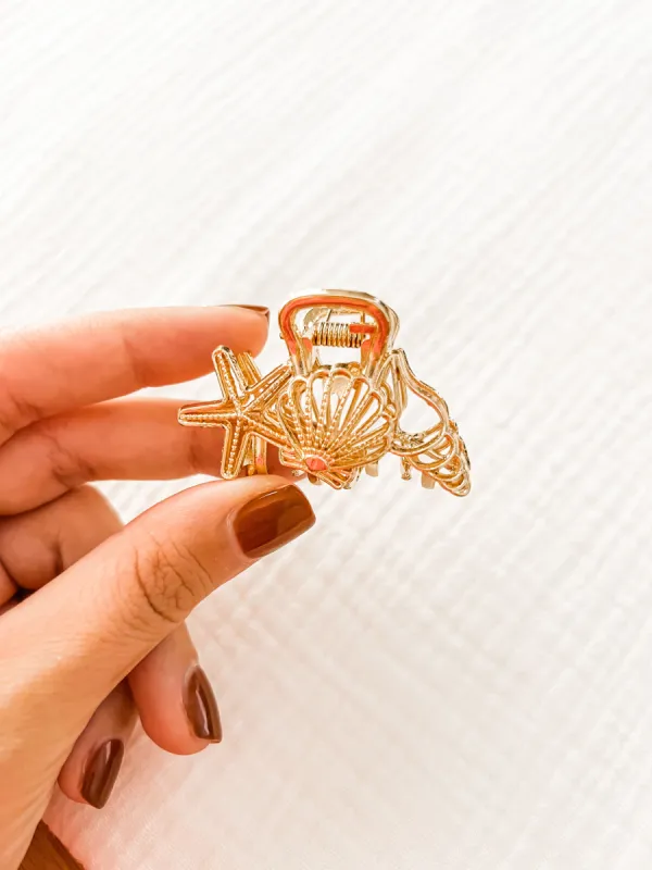 Mini Gold Seashell & Starfish Hair Clip sold by Mermaid & Me