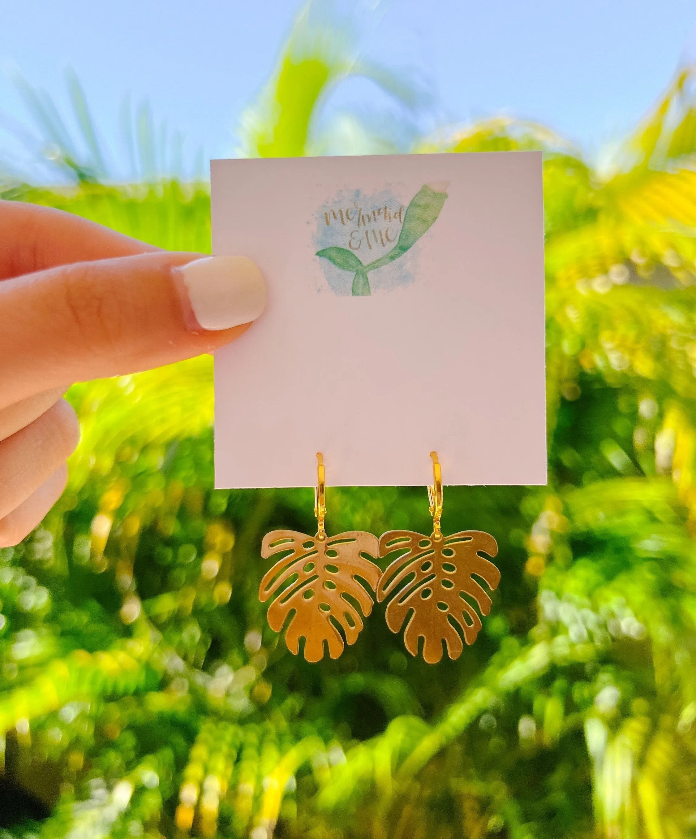 Monstera Leaf Huggie Hoop Earrings sold by Mermaid & Me