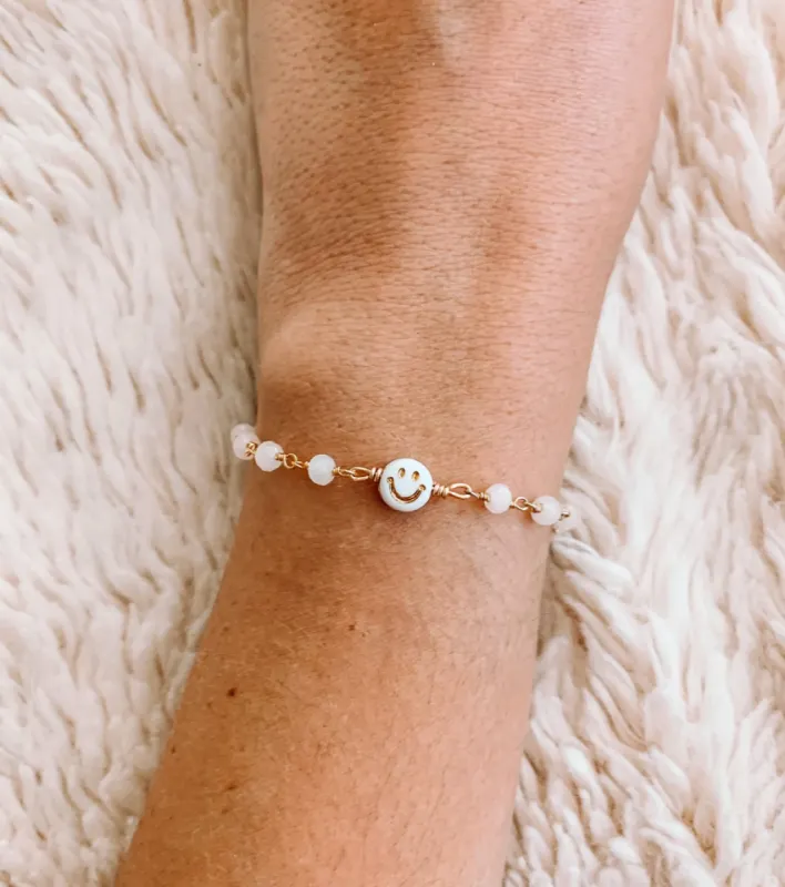White Beaded Chain Smiley Face Bracelet sold by Mermaid & Me