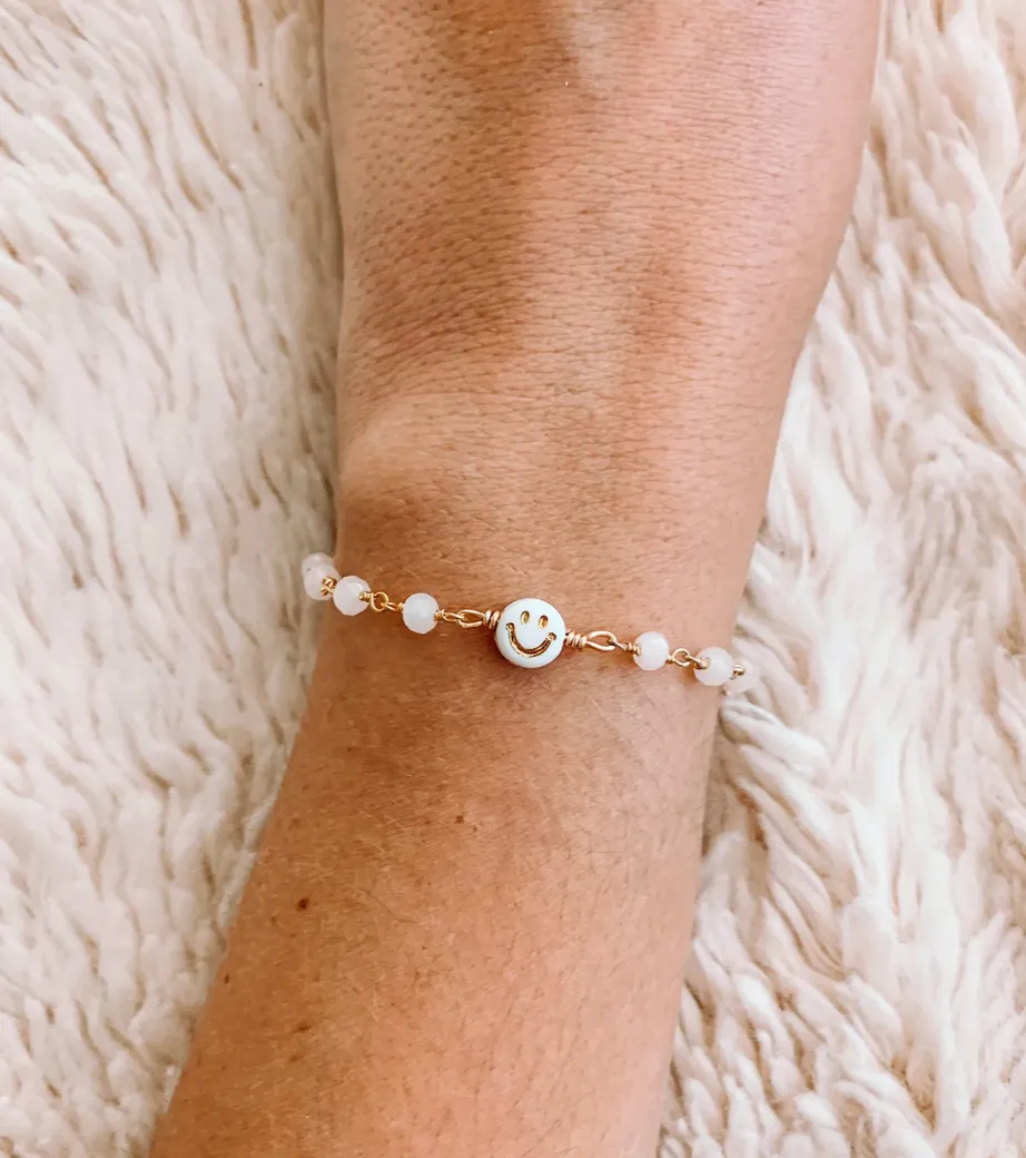 White Beaded Chain Smiley Face Bracelet sold by Mermaid & Me
