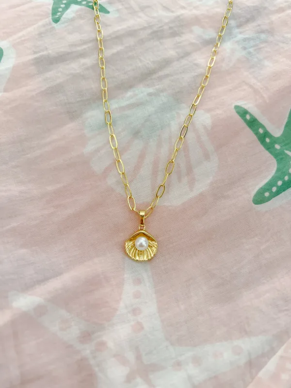 Gold Clam & Pearl Necklace sold by Mermaid & Me