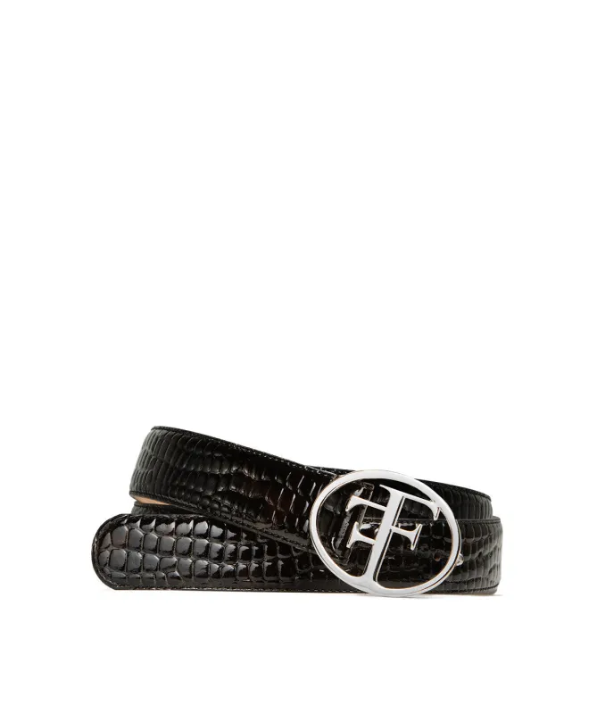 Ceinture PARIS Croco Brun Boucle Argent made by Finsbury