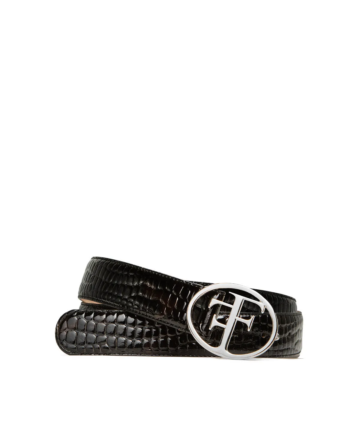 Ceinture PARIS Croco Brun Boucle Argent sold by Finsbury