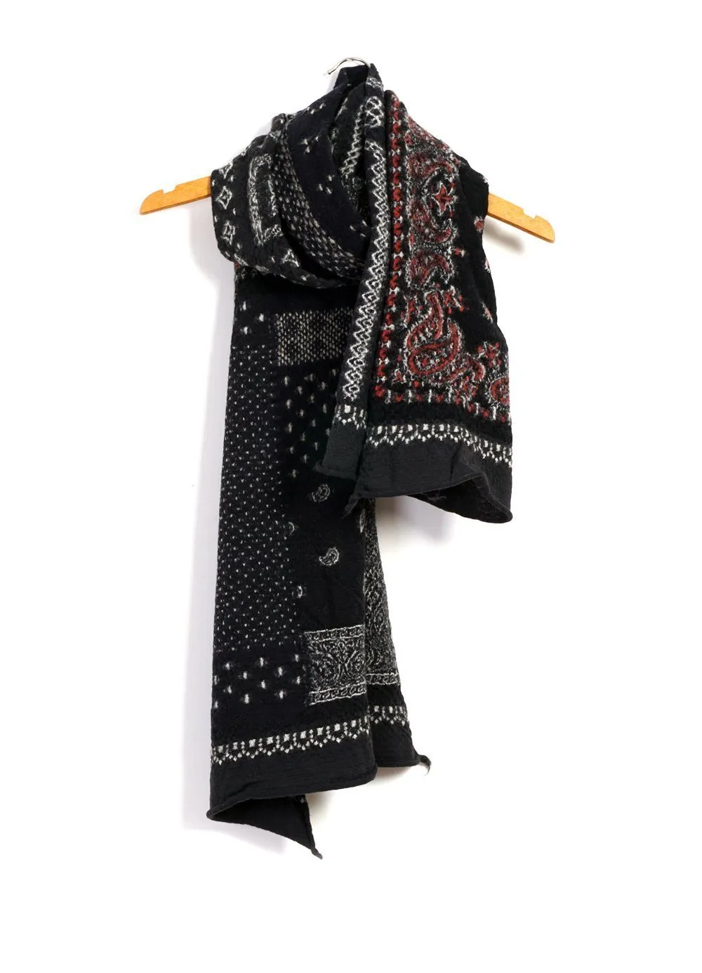 Happy Bandana Patchwork | Compressed Wool Scarf | Black sold by Hansen Garments