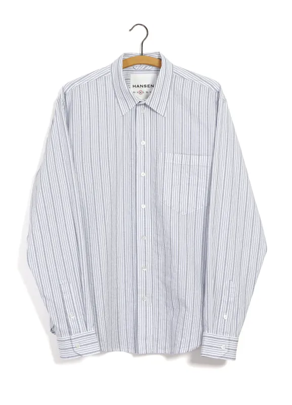 RAYMOND 29-46-3 | Relaxed Classic Striped Shirt | Agadir Blue sold by Hansen Garments