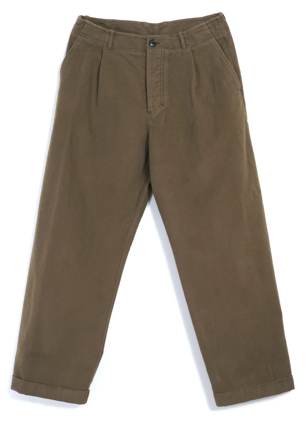 BOBBY 28-22-9 | Wide Pleated Moleskin Trousers | Stone sold by Hansen Garments