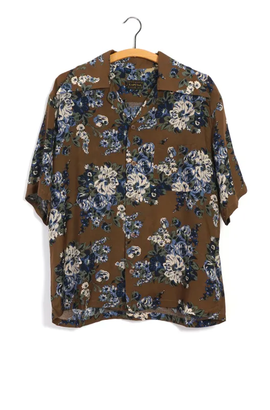 CHAMPETRE MARIA WRANGLE | Silk & Cupra Aloha Shirt | Brown/Khaki sold by Hansen Garments
